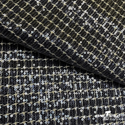 Ткань костюмная с пайетками, 100%полиэстр, 460+/-10 гр/м2, 150см #309 - цв. чёрный - купить в Уфе. Цена 1 203.93 руб.