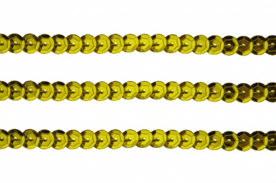 Пайетки "ОмТекс" на нитях, SILVER-BASE, 6 мм С / упак.73+/-1м, цв. 7 - св.золото - купить в Уфе. Цена: 468.37 руб.