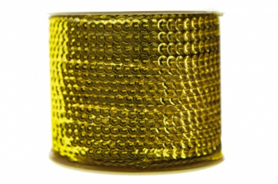 Пайетки "ОмТекс" на нитях, SILVER-BASE, 6 мм С / упак.73+/-1м, цв. 7 - св.золото - купить в Уфе. Цена: 468.37 руб.
