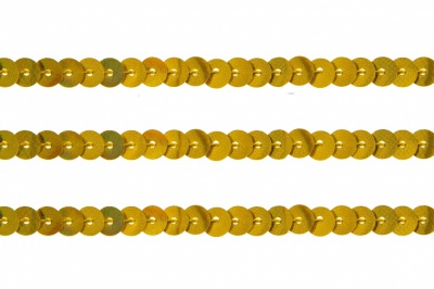 Пайетки "ОмТекс" на нитях, SILVER SHINING, 6 мм F / упак.91+/-1м, цв. 48 - золото - купить в Уфе. Цена: 356.19 руб.